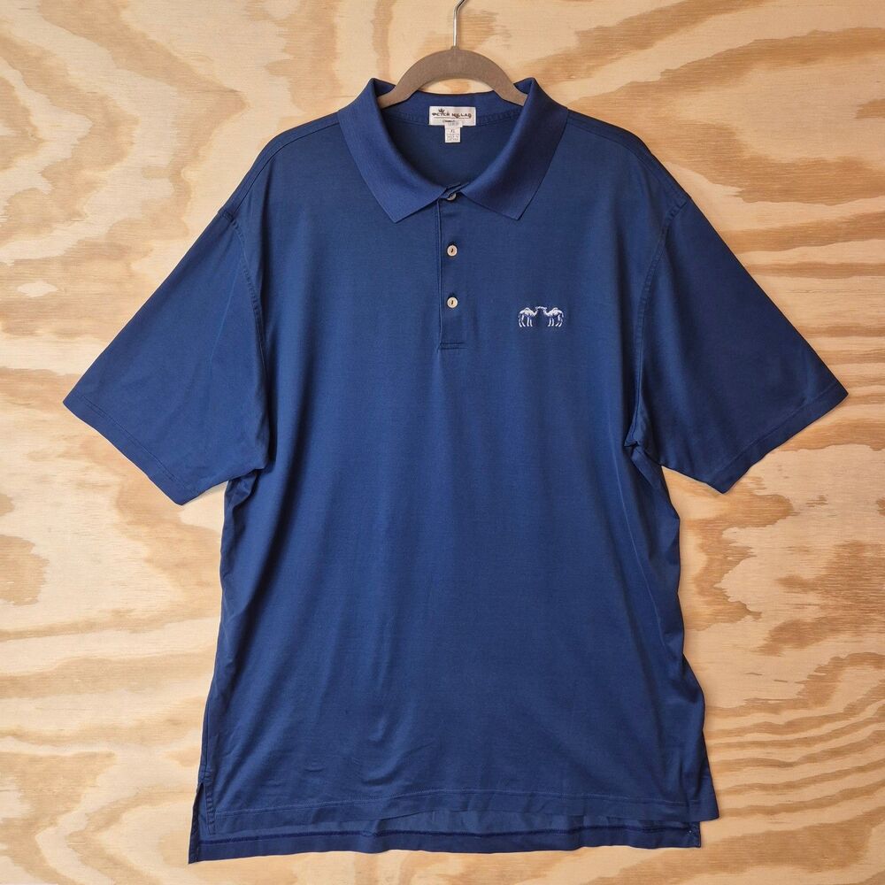 Peter Millar Mens XL Navy Blue 100% Cotton Polo Golf Shirt Kissing Camels